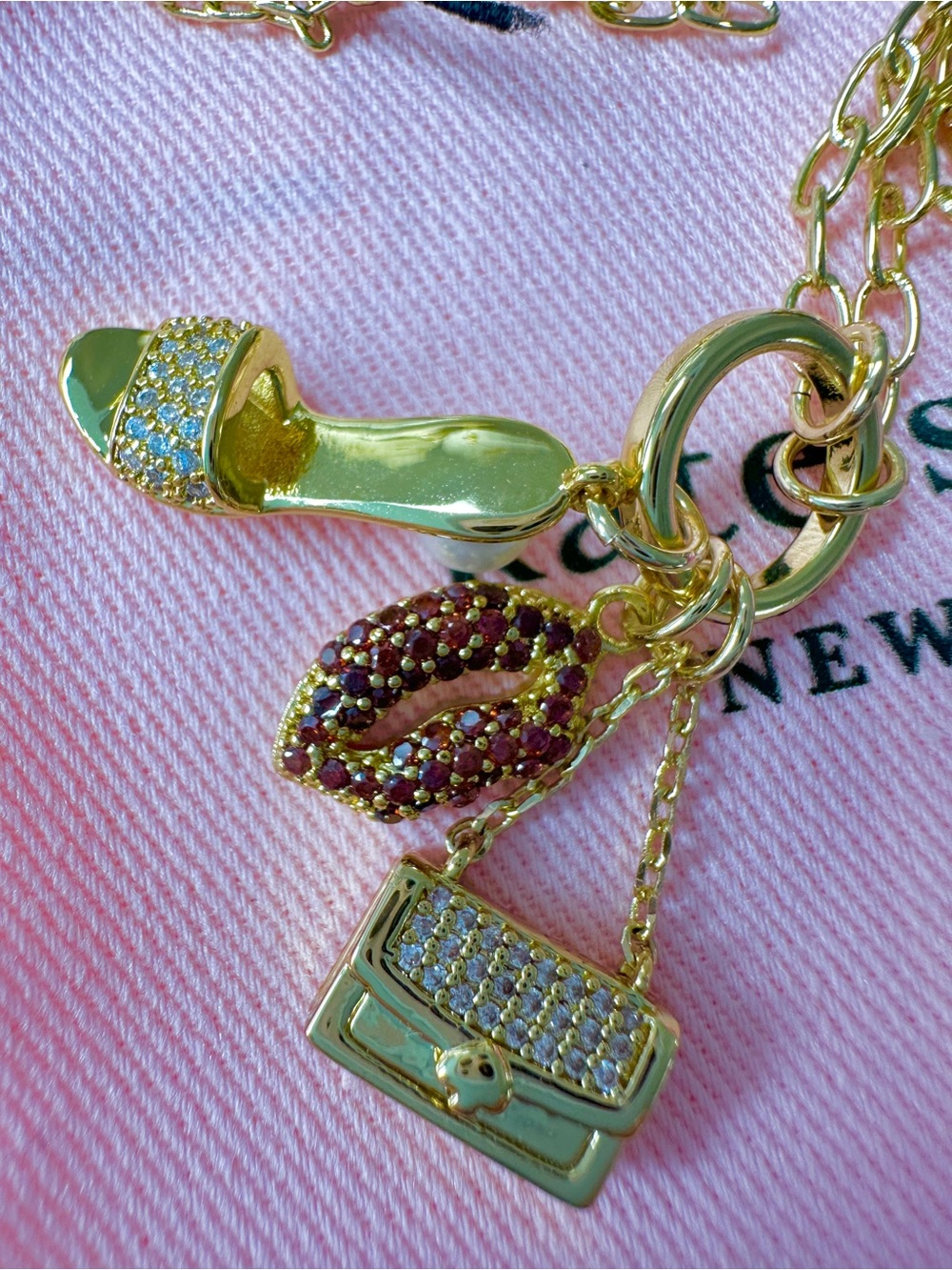 Kate Spade Charm Necklace with Ruby and Clear Crystal Accents